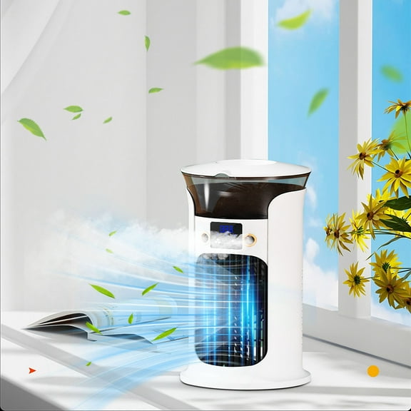 Mini USB Desktop Humidifier Fan, 3-Speed Air Cooler with 600ML Water Tank, 7-Color LED Night Light, Portable Conditioning Fan for Office, Bedroom, Dormitory, Travel, Low Noise