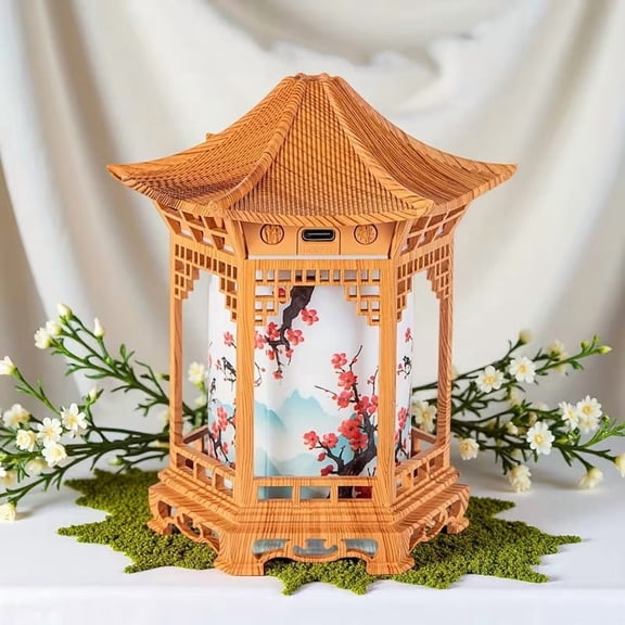 Mini USB Humidifier Tower Temple Turtle Design Cool Mist Night Light for Bedroom Desk Travel