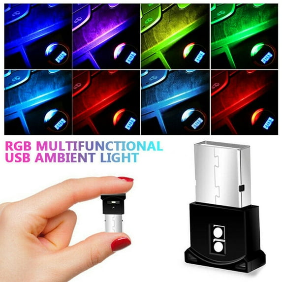 Mini USB LED Car Lamp for Interior Mood Illumination - 8 Color Changing Ambient Lamp