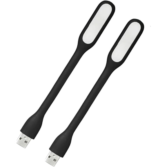 Mini USB Light Portable Book Reading Lamp 6 LEDs Powered Flexible Bendable Night Light Power Bank Computer Laptop 2 Pack Black