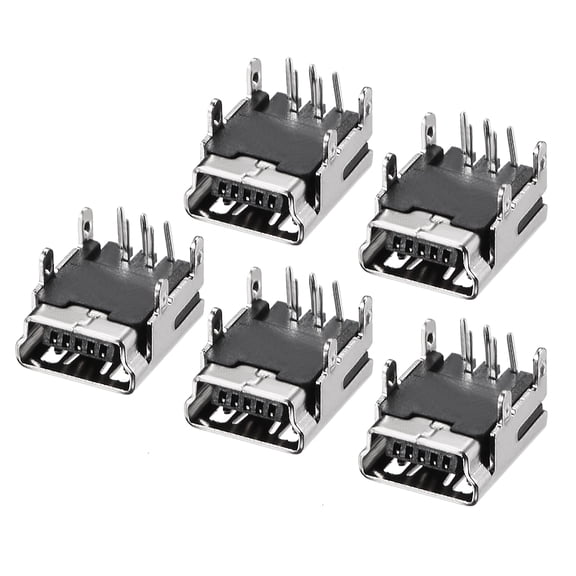 Mini USB PCB Connector 5P Female Jack Four Foot 90 Degree Angle 5pcs