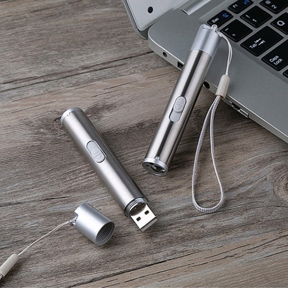 Mini USB Rechargeable LED Flashlight with UV Black Light - Zoomable Pocket Torch for Money Detection, Stain Inspection & Outdoor Emergencies (Silver)