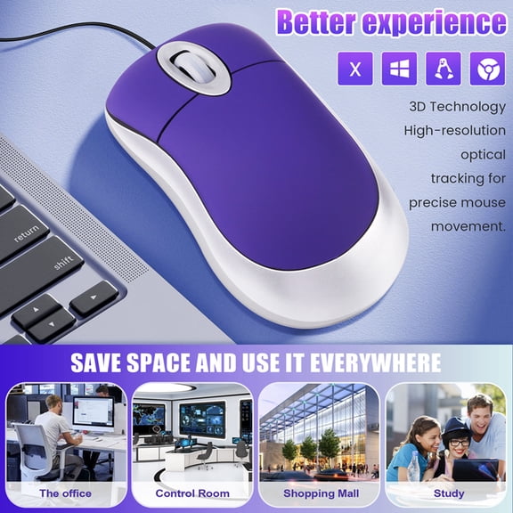 Mini USB Wired Mouse Retractable Tiny Small Mouse 1600 DPI Optical Compact Travel Mice for 98 2000 XP Vista Version