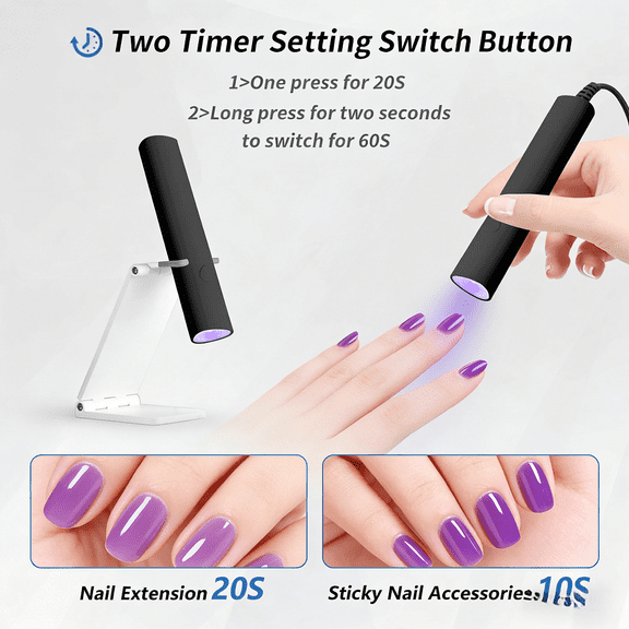 Mini UV LED Nail Lamp Handheld Rechargeable Nail Dryer Cordless 2 Timer Modes Fast Curing Foldable Stand Portable USB Nail Art Tool Gel Polish Light 4.4in For Home Salon Beginners Perfect Gift Idea