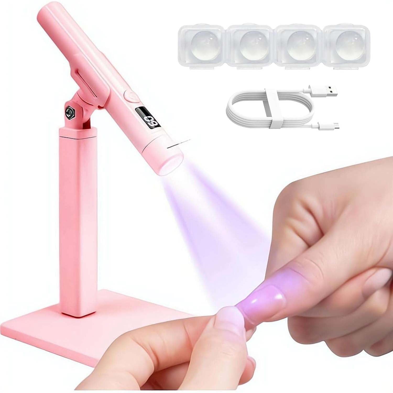 Mini UV LED Nail Lamp, Rechargeable Handheld Flash Cure Light Pen with Magnetic Stand, Portable Quick Dryer for Gel Polish, DIY Home Manicure & Travel(pink）