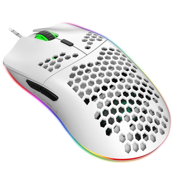 Mini Ultralight USB Wired Gaming Mouse 6 Kinds RGB Backlit 6 Levels Adjustable Lightweight Honeycomb Shell Mice for PC Gamers Xbox PS4,6 Programmable Buttons,White