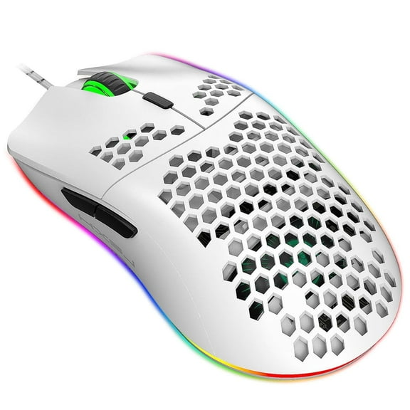 Mini Ultralight USB Wired Gaming Mouse 6 Kinds RGB Backlit 6 Levels Adjustable Lightweight Honeycomb Shell Mice for PC Gamers Xbox PS4,6 Programmable Buttons,White