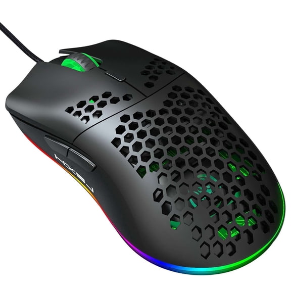 Mini Ultralight USB Wired Gaming Mouse 6 Kinds RGB Backlit 6 Levels Adjustable Lightweight Honeycomb Shell Mice for PC Gamers Xbox PS4,6 Programmable Buttons,Black