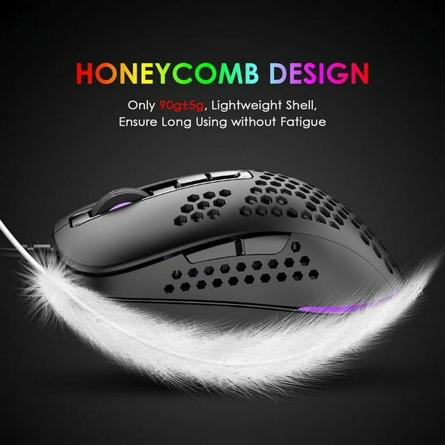 Mini Ultralight Wired Gaming Mouse,4 Kinds RGB Backlit,4 Levels Adjustable,Lightweight Honeycomb Shell Mice for PC Gamers,Xbox,PS4(Black）