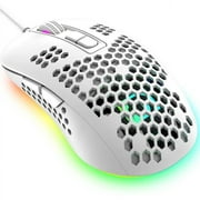 Mini Ultralight Wired Gaming Mouse,4 Kinds RGB Backlit,4 Levels Adjustable,Lightweight Honeycomb Shell Mice for PC Gamers,Xbox,PS4(White)