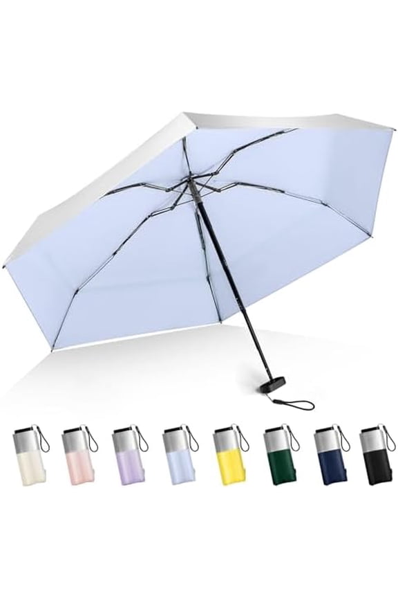 Mini Umbrella For Purse - UPF 50+ UV Blocker Sun Protection Umbrella, Small Micro Travel Parasol Design for Women, Blue