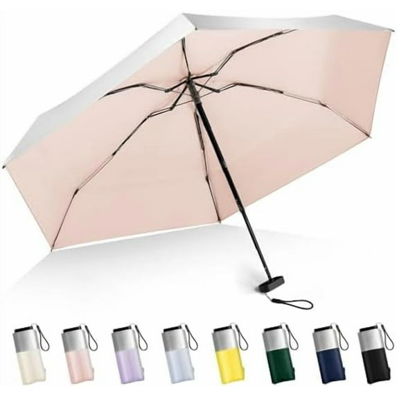 Mini Umbrella For Purse - UPF 50+ UV Blocker Sun Protection Umbrella, Small Micro Travel Parasol Design for Women, Pink
