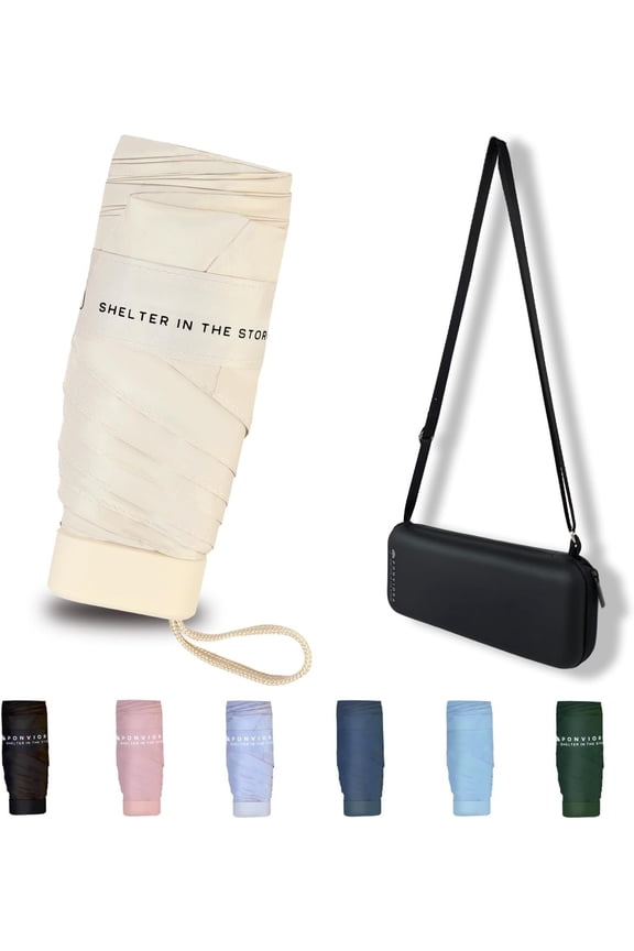 Mini Umbrella for Travel Compact Folding Windproof, Lightweight Pocket Size for Backpack/Purse - UPF 50+ Sun & Rain Protection with Case & Adjustable Straps- Manual Open for Women, Men,