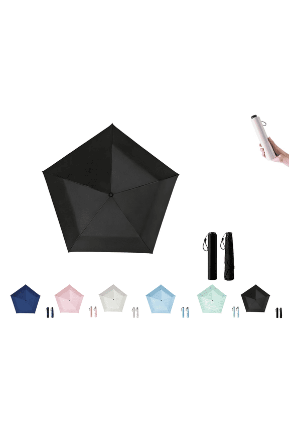 Mini Umbrella for Travel, Japan Pencil Umbrella Ultra Light Compact Folding Pocket Parasol, Upf 50+ Sun Protection Rain Shade Small Portable for Backpack Handbag Beach Commute Outdoor(Black)