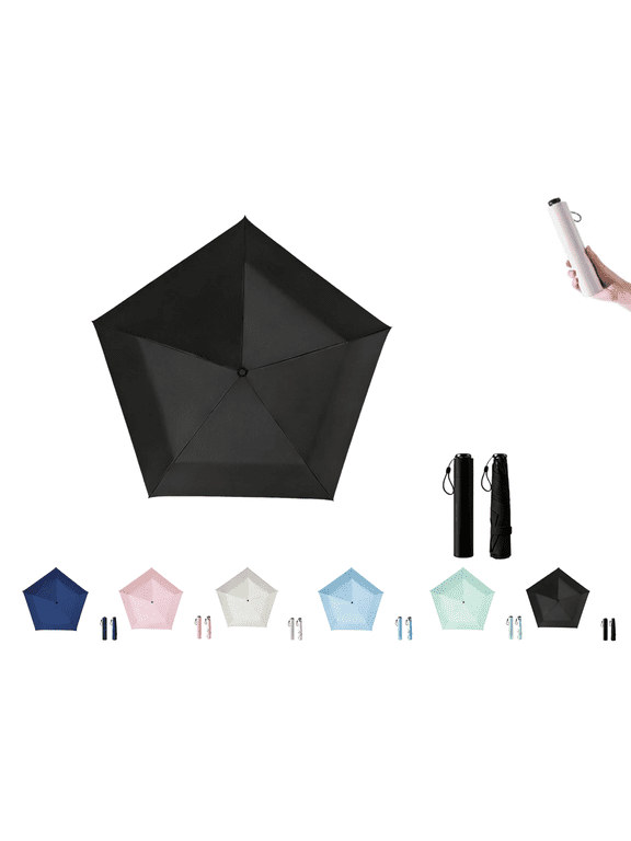 Mini Umbrella for Travel, Japan Pencil Umbrella Ultra Light Compact Folding Pocket Parasol, Upf 50+ Sun Protection Rain Shade Small Portable for Backpack Handbag Beach Commute OutdoorBlack)