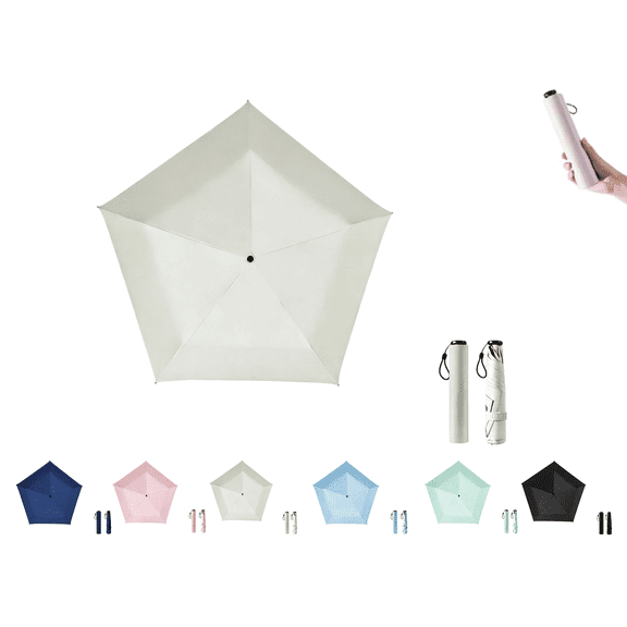 Mini Umbrella for Travel, Japan Pencil Umbrella Ultra Light Compact Folding Pocket Parasol, Upf 50+ Sun Protection Rain Shade Small Portable for Backpack Handbag Beach Commute Outdoor（White)