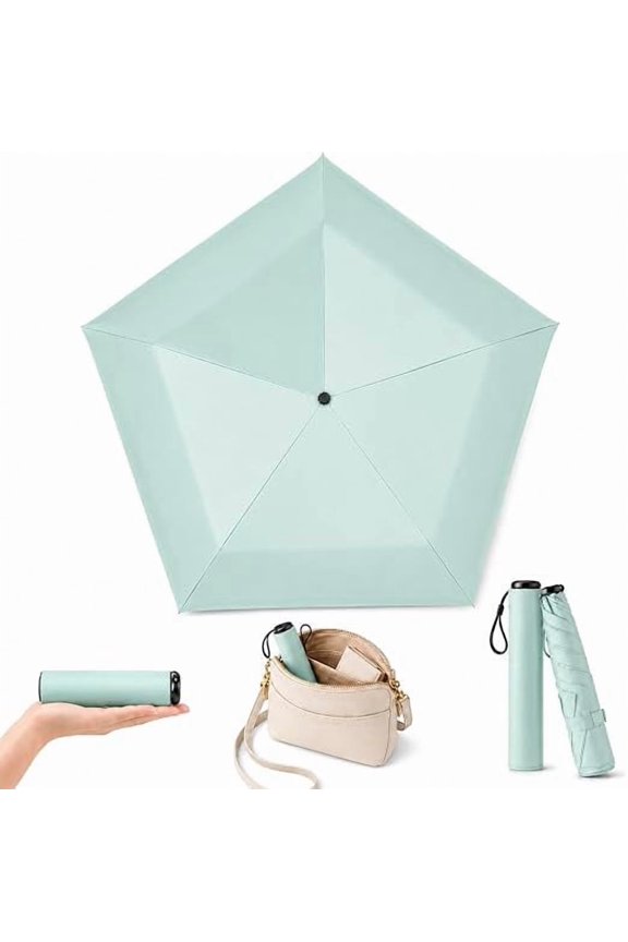 Mini Umbrella for Travel, Pencil Umbrella Ultra Light Compact Folding Pocket Parasol, Upf 50+ Sun Protection Rain Shade Small Portable for Backpack Handbag Beach Commute Outdoor Green