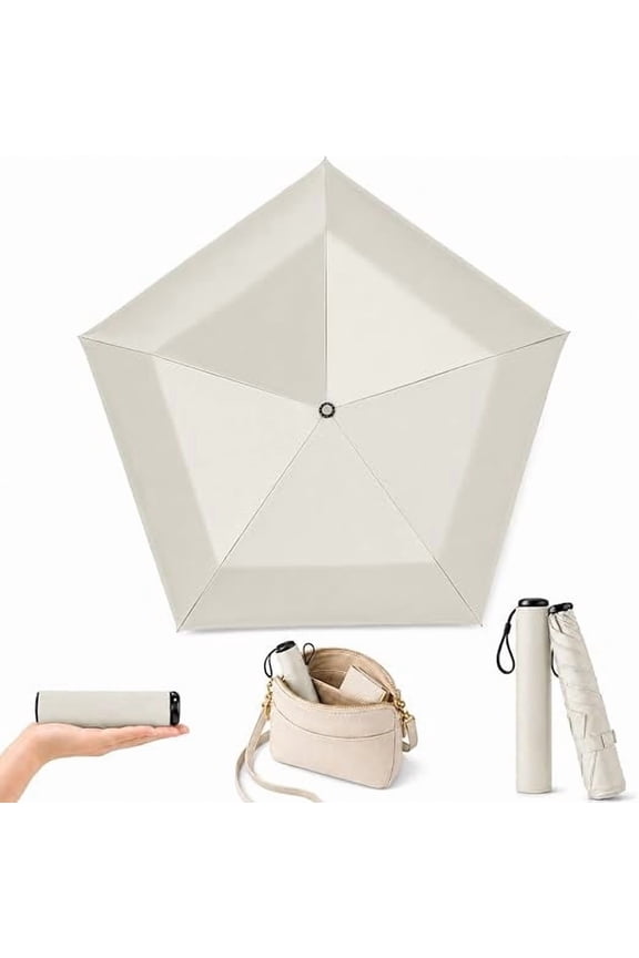 Mini Umbrella for Travel, Pencil Umbrella Ultra Light Compact Folding Pocket Parasol, Upf 50+ Sun Protection Rain Shade Small Portable for Backpack Handbag Beach Commute Outdoor White
