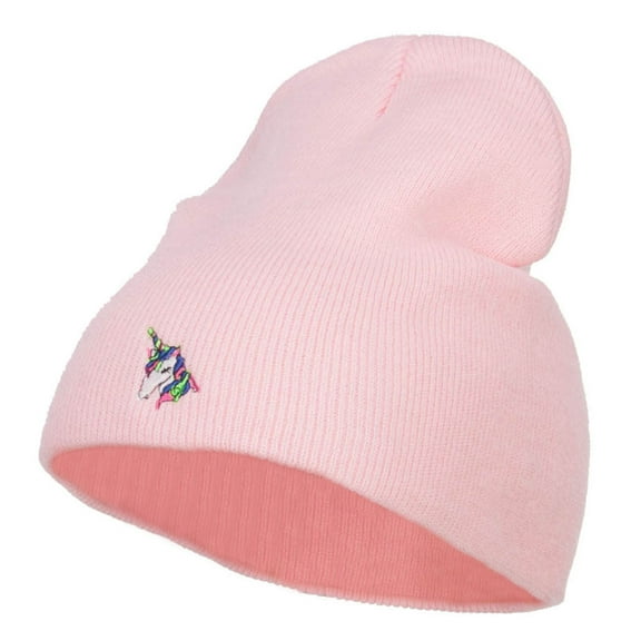 Mini Unicorn Embroidered Short Beanie - Pink OSFM
