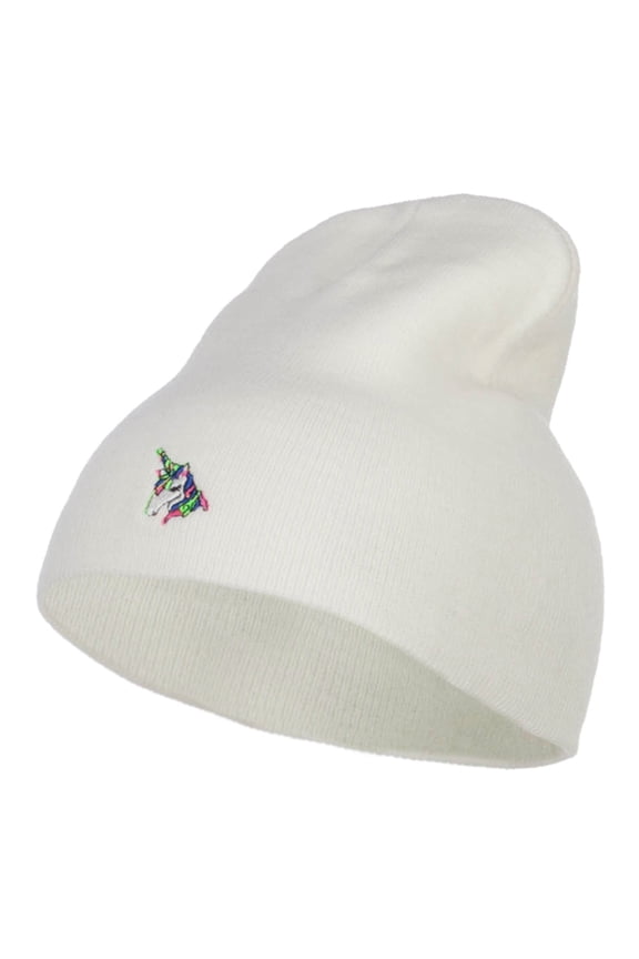 Mini Unicorn Embroidered Short Beanie - White OSFM