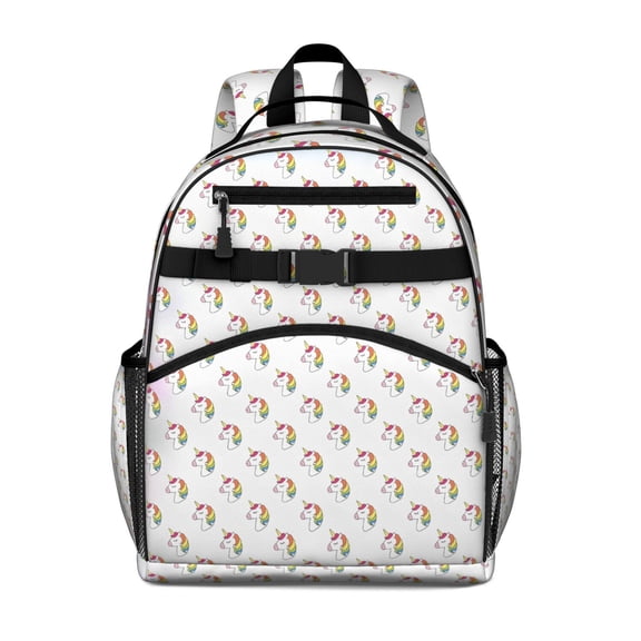 Mini Unicorn Head Pattern Backpack for School,Cute School Bag,Schoolbag with Adjustable Shoulder Straps & Padded Back,15.25"x11.5"x5.25"