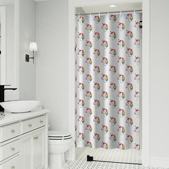 Mini Unicorn Head Pattern Shower Curtain 36"x72" ,Bathroom Decorative Shower Curtains Set with 12 Hooks,Modern Waterproof Washable Shower Curtain