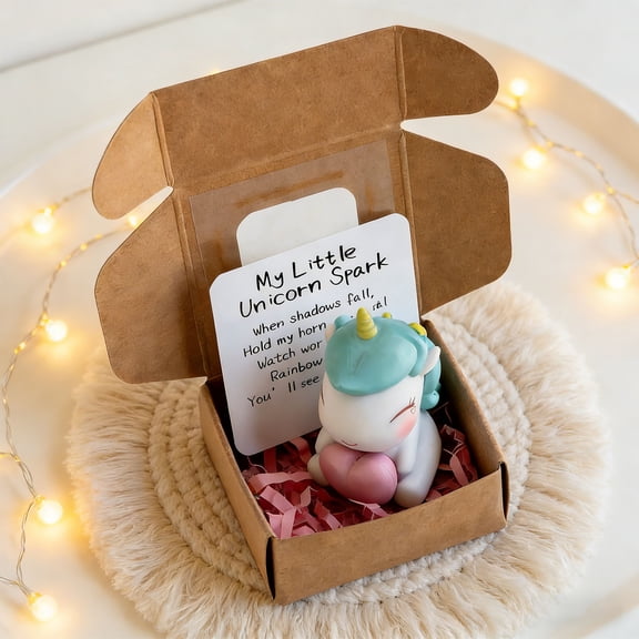 Mini Unicorn Plush Toy in Box, Positive Affirmation Easter Plushie, Cute Pocket-Sized Stuffed Animal with Encouragement Card, Desk Buddy Motivational Gift, Party Favor