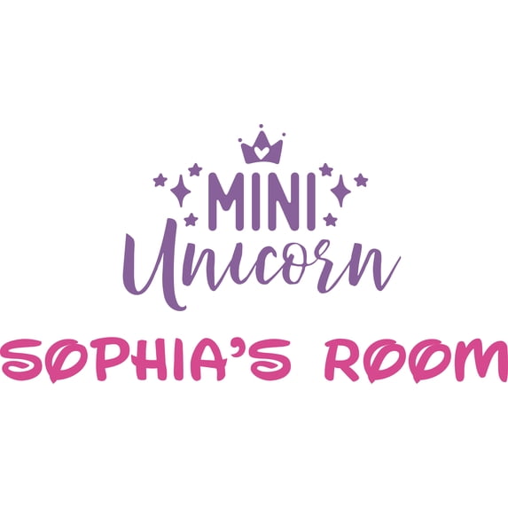 Mini Unicorn Princess Crown Girly Customized Wall Decal - Custom Vinyl Wall Art - Personalized Name - Baby Girls Boys Kids Bedroom Wall Decal Room Decor Wall Stickers Decoration Size (15x30 inch)