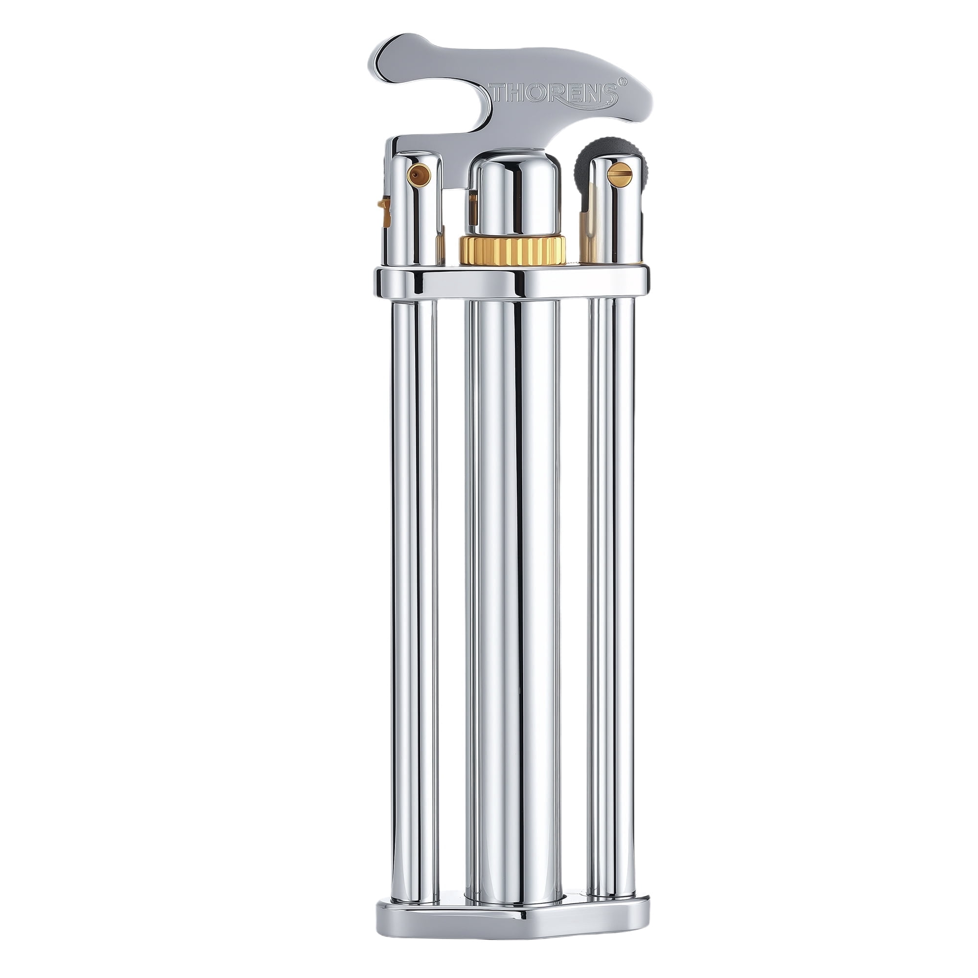 Mini Unique Vintage Soft-Flame Brass Kerosene Lighter, Refillable, Portable, Flip-Top & Side-Slide, Grinding Wheel, Electroplated Chrome Color, Creative, Gift for Men, Thorens Three-Section Stick​