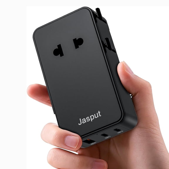 Mini Universal Travel Adapter, PD Ultra-Thin International Power Adapter with 2 USB-C & 1 USB-A, 1 AC Outlet, Worldwide Travel Plug Adapter for EU/UK/AU/Asia (Black+67W)