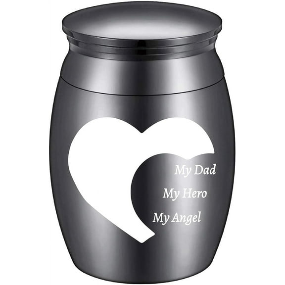Mini Urn Small Keepsake Cremation Urns Ashes Holder Miniature Burial Funeral Paw Container Jar Stainless Steel 1.57 x 1.18 Inch-My Dad My Hero My Angel(Black)