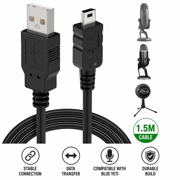 Mini Usb Mic Cable For Blue Yeti, 1m Yeti Microphone Usb Cable Usb A Male To Mini 5-pin Data Transfer Cable Cord For Blue Yeti Usb Microphone, Blue Sn