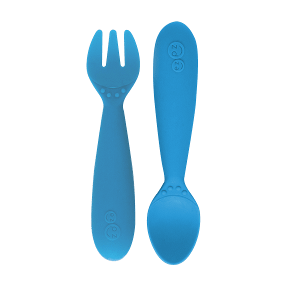 ezpz Mini Utensils (Blue) - 100% BPA-Free Fork and Spoon - Toddler Utensils - Designed by a Pediatric Feeding Specialist - 12 Months+