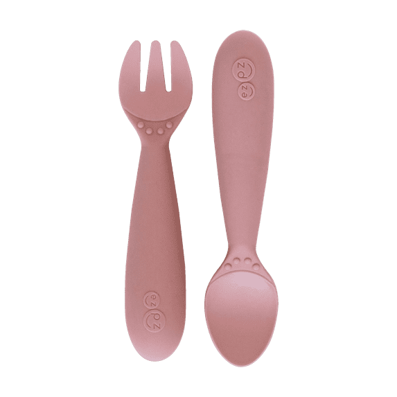 ezpz Mini Utensils (Blush) - 100% BPA-Free Fork and Spoon - Toddler Utensils - Designed by a Pediatric Feeding Specialist - 12 Months+