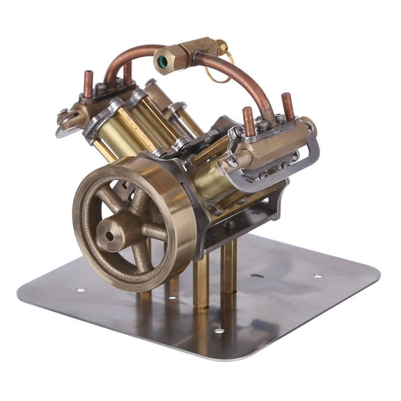 Mini V4 Multi-Cylinder Steam Engine Model - 4 Cylinder Desktop Engine with Walschaerts Valve Gear, Metal Physics Educational Model