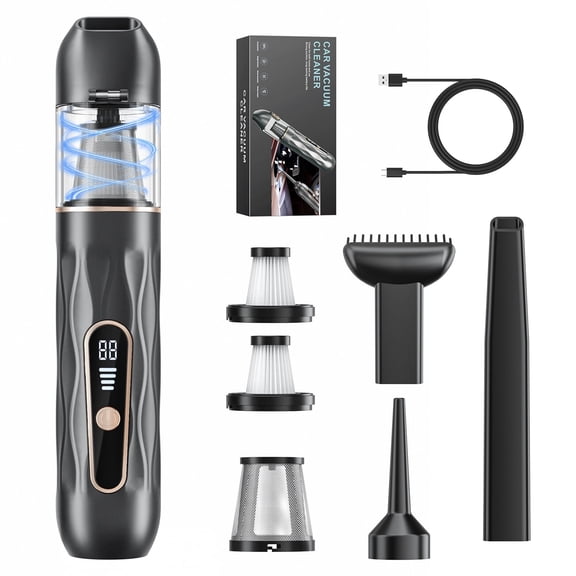 Askmuse Cordless Car Handheld Vacuum Cleaner, 20000Pa Portable Mini Vacuum, 7500mAh Rechargeable Battery, 4-Speed Suction, HEPA & Metal Filter, Long Nozzle, Brush Nozzle and Blow Nozzle, Black