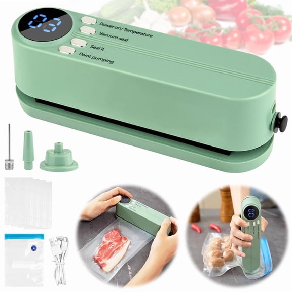 Mini Vacuum Sealer for Food,3in1 Cordless Rechargeable Food Sealer for Dry/Moist Food Storage,Heat Sealer for Bags Green