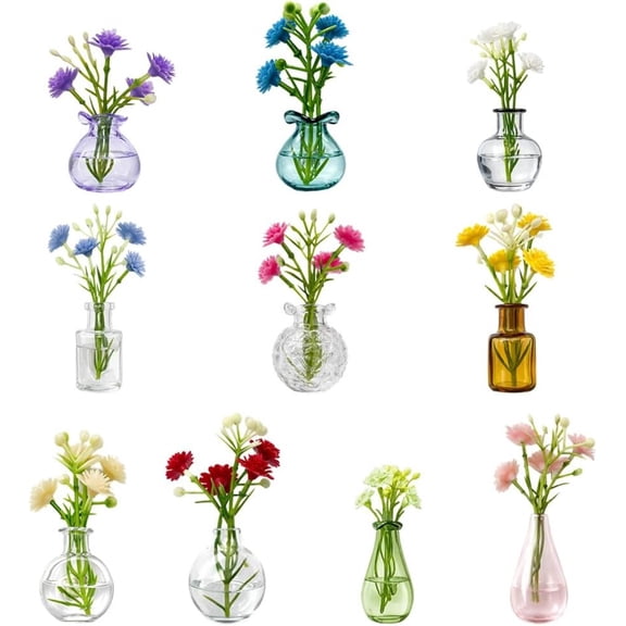 Mini Vase Magnets for Fridge, 10pack Cute Tiny Magnetic Glass Vases Refrigerator Accessories, Real Flowers Pot Magnet, Funny Aesthetic Plant Pot Locker Office Kitchen Decoration, Small Magnet Bud