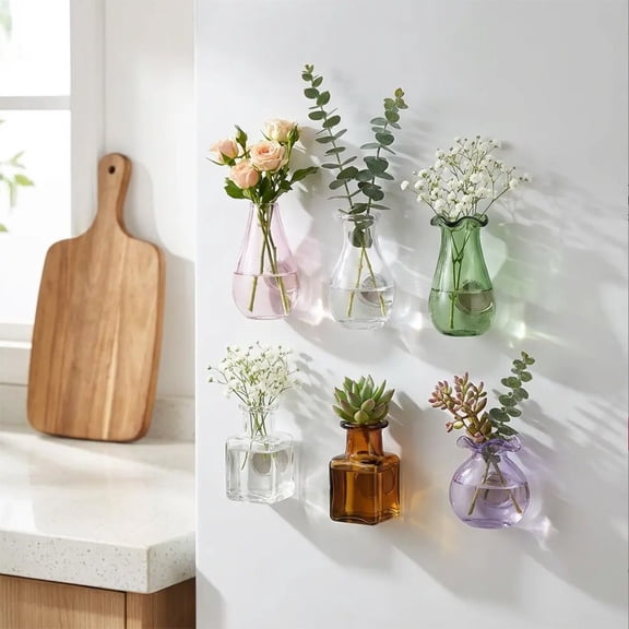 Mini Vase Magnets for Fridge, 10pack Cute Tiny Magnetic Glass Vases Refrigerator Accessories, Real Flowers Pot Magnet, Funny Aesthetic Plant Pot Locker Office Kitchen Decoration, Small Magnet Bud