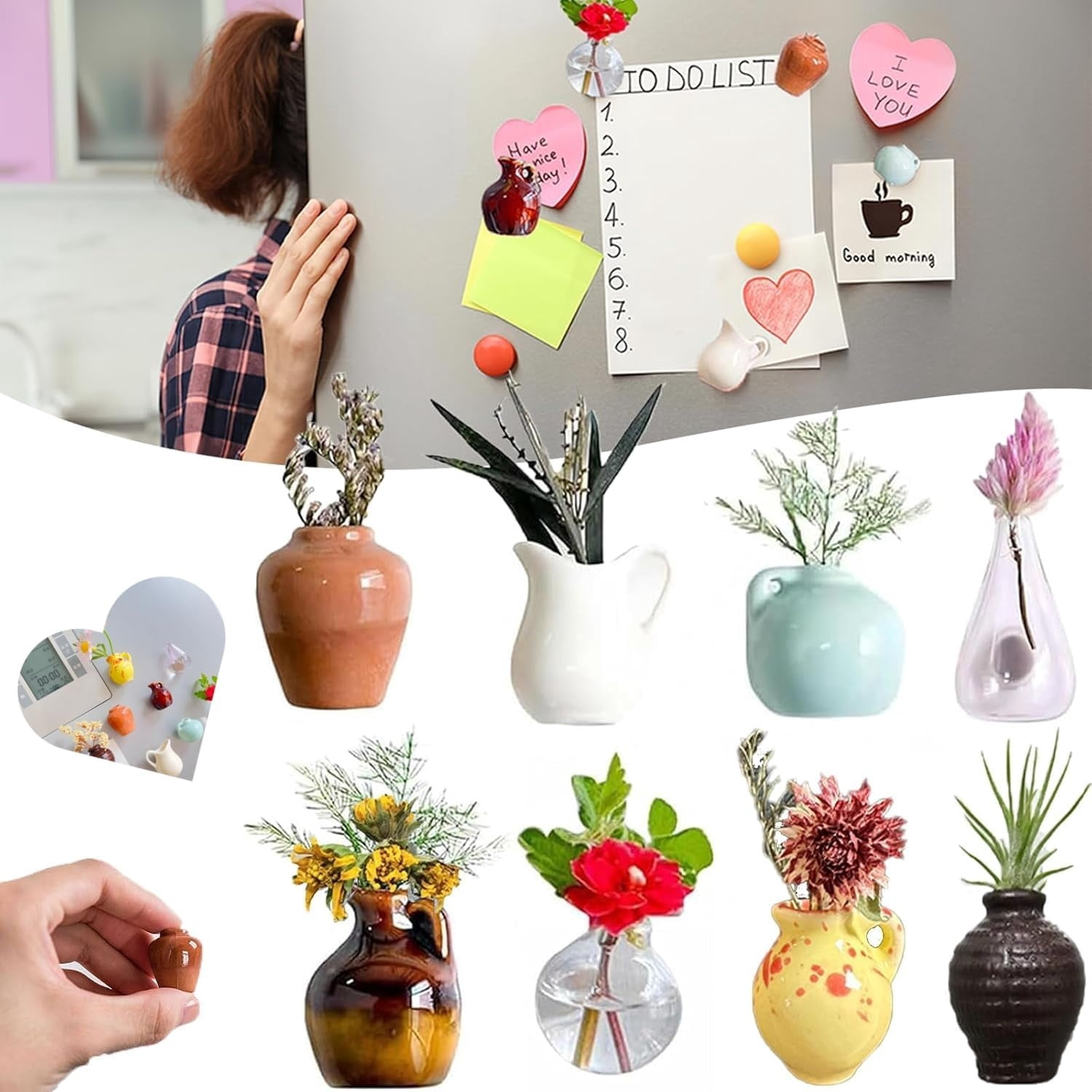 10Pcs Mini Vase Fridge Magnets | Cute Refrigerator Magnets For Notes, Photos | Strong Magnetic Hold