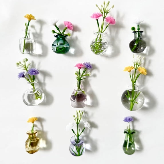Mini Vase Magnets for Fridge Cute Tiny Magnetic Glass Vases Refrigerator Accessories Small Plant Pot for Locker Office Kitchen Decoration