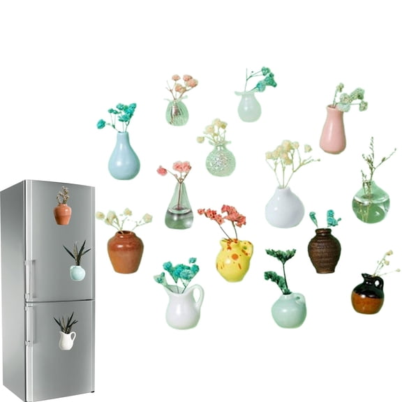 Mini Vases for Fridge, Tiny Magnetic Vases for Fridge – Mini Fridge Magnet Vases for Flowers, Mini Ceramic Vase Fridge Magnets, Cute 3D Flower Vases for Kitchen Home Decor