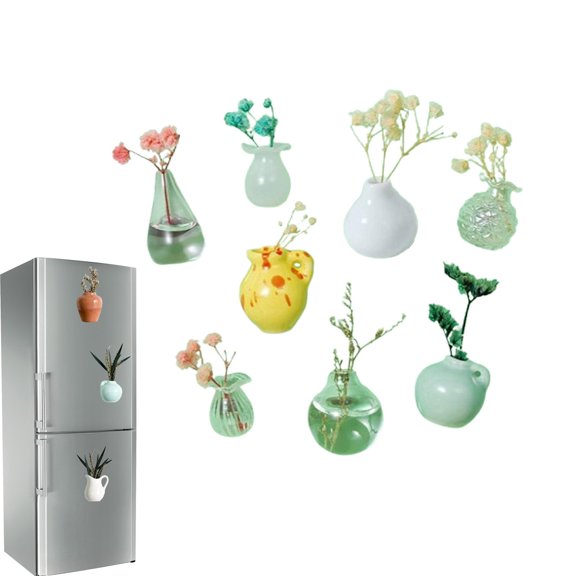 Mini Vases for Fridge, Tiny Magnetic Vases for Fridge – Mini Fridge Magnet Vases for Flowers, Mini Ceramic Vase Fridge Magnets, Cute 3D Flower Vases for Kitchen Home Decor