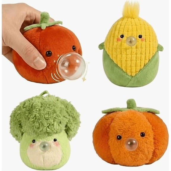 Mini Vegetable Plush Figurine Set Kawaii Stuffed Toys with Pop-Out Bubble Design Soft Plush Stuffed Animals for Kids Collectors Desk Decor 4-Pack Cotton-Polyester,D