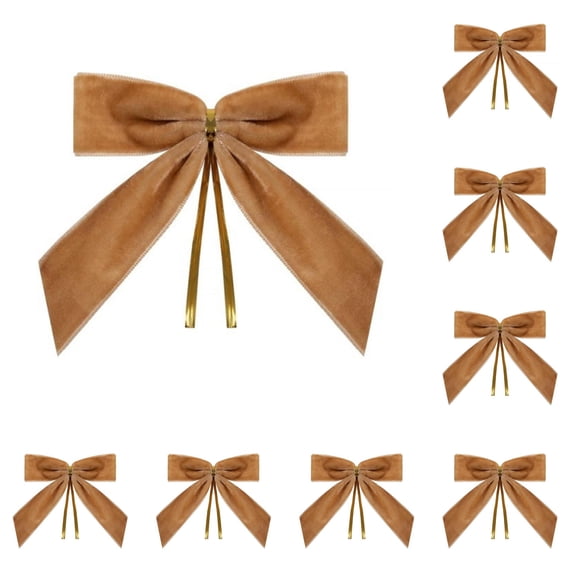 Mini Velvet Decorative Bows 12 Pcs, 3.5 x 3.5 Inch Twist Tie Soft Fabric Small Bows, for Christmas Tree, Wreath, Gift Wrapping, Craft, Wedding, Party, Treat & Bakery Candy Bag Home Decor,Brown