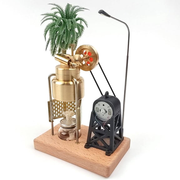 Mini Vertical Steam Engine Model with Boiler & Generator  Brass Desktop Steam Engine Kit, Alcohol Fueled Mechanical Model for STEM Learning & Display