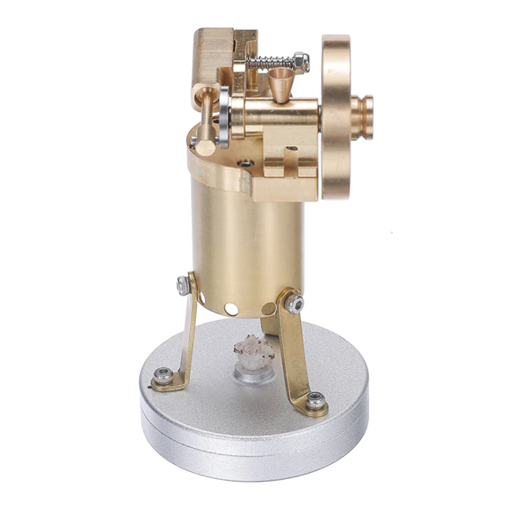 Mini Vertical Steam Engine Model, Retro Brass Live Steam Engine Kit with Alcohol Burner, Desktop Mechanical Model for STEM Education and Physics Demonstration, Counterclockwise Flywheel