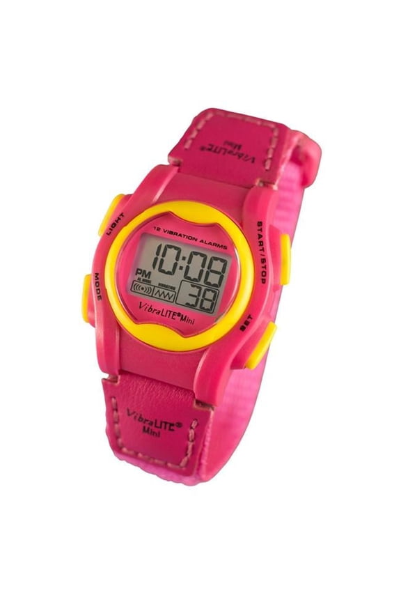 Mini Vibration Watch - Hot Pink with Yellow Bezel-Buttons