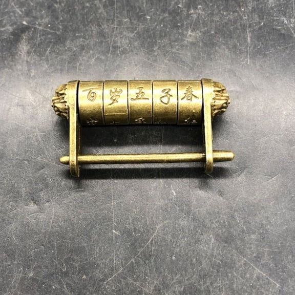 Mini Vintage Brass Combination Lock Qing Dynasty Style Chinese Padlock Small Functional Lock for Box Drawer or Display