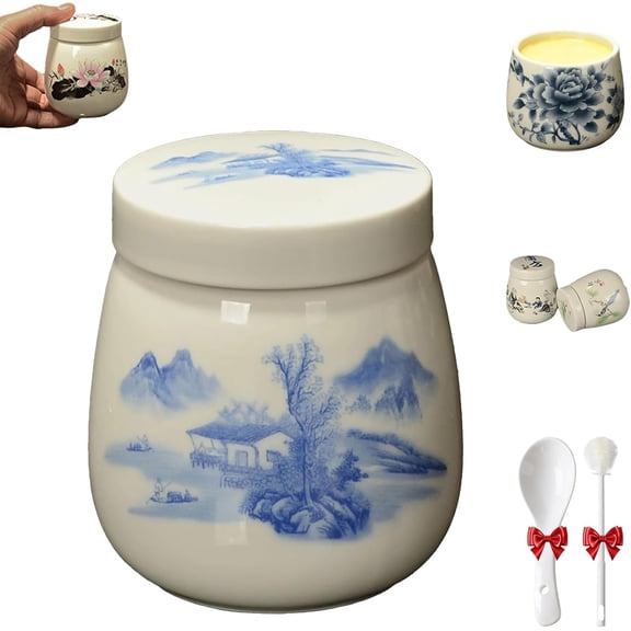 Mini Vintage Ceramic Coddled Egg Cups, Coddled Egg Cups with Lids, Vintage Ceramic Soft Boiled Eggs Cooker, 220ml Porcelain Tableware Breakfast Serving, Easy to Clean